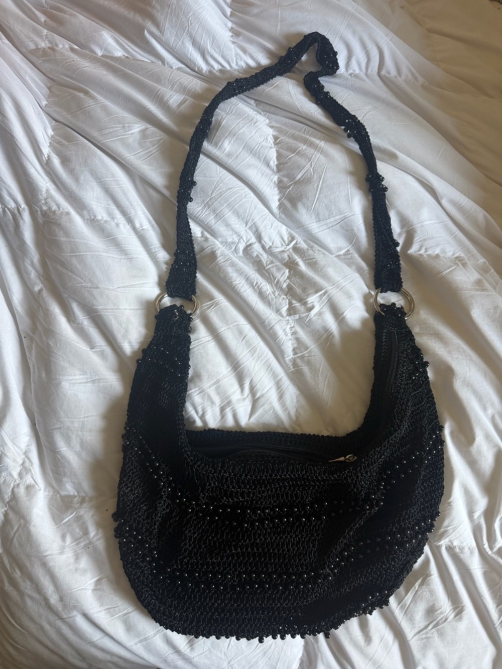 Papillon YK2 Boho Black Beaded Crochet Shoulder Bag